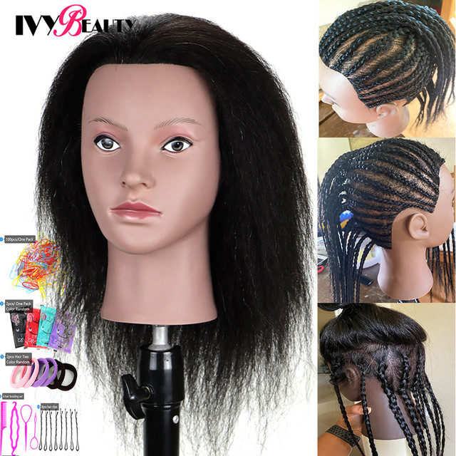 Mannequin Head With Real Hair Hairdresser Cosmetology Training Practice Head  For Braiding Styling Beauty School Manikin